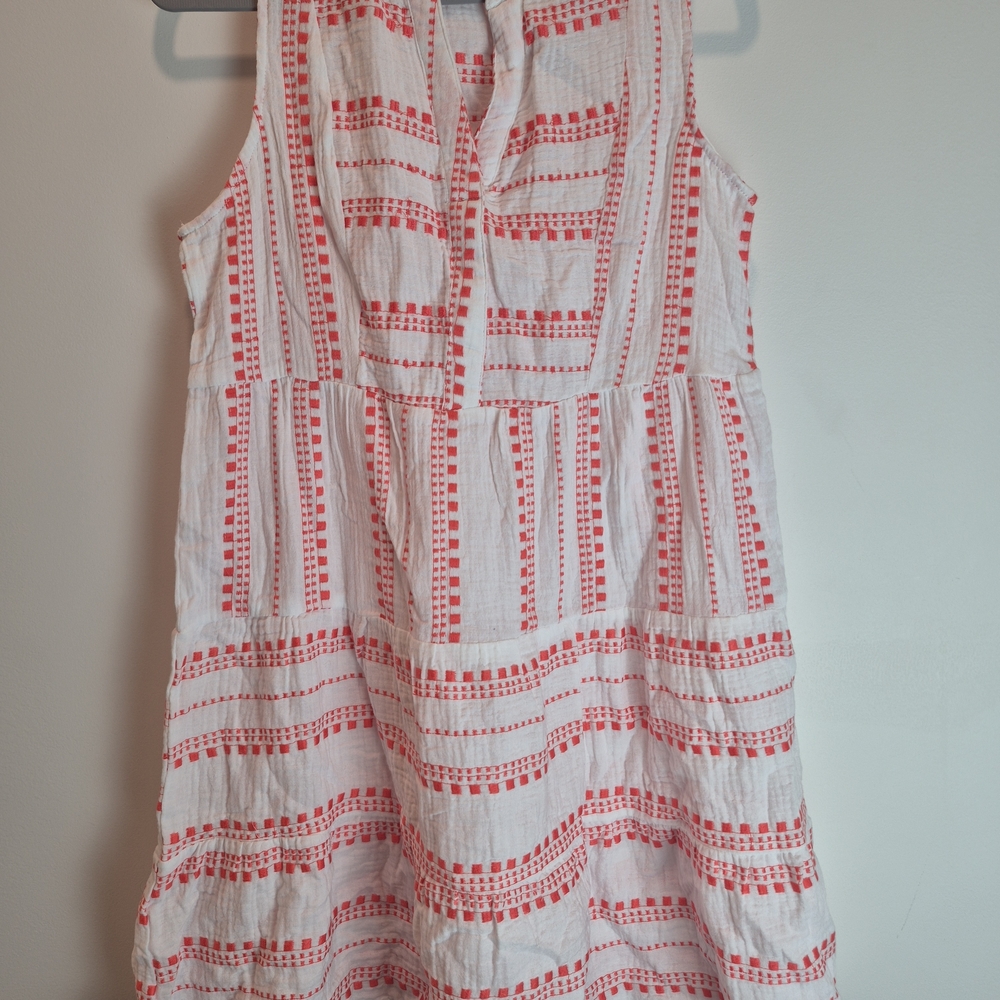 Women’s Sleeveless Midi Dress in White and Coral Stripe